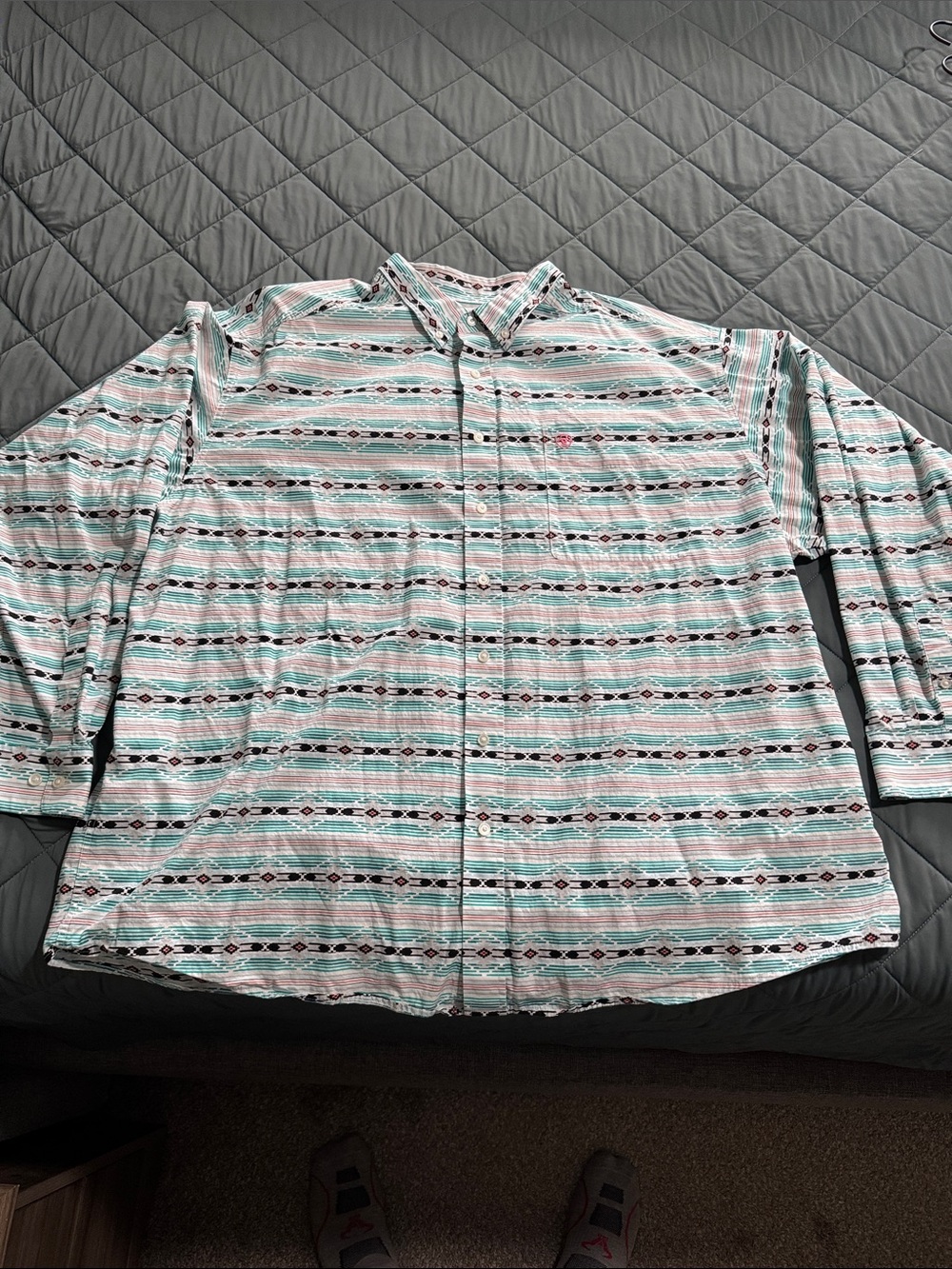 Ariat Men's Mint, White & Brown Striped Casual Button-Down Shirt